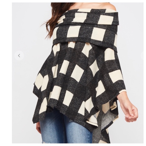 #22 Boho Tartan Plaid Sweater Poncho - Picture 2 of 5